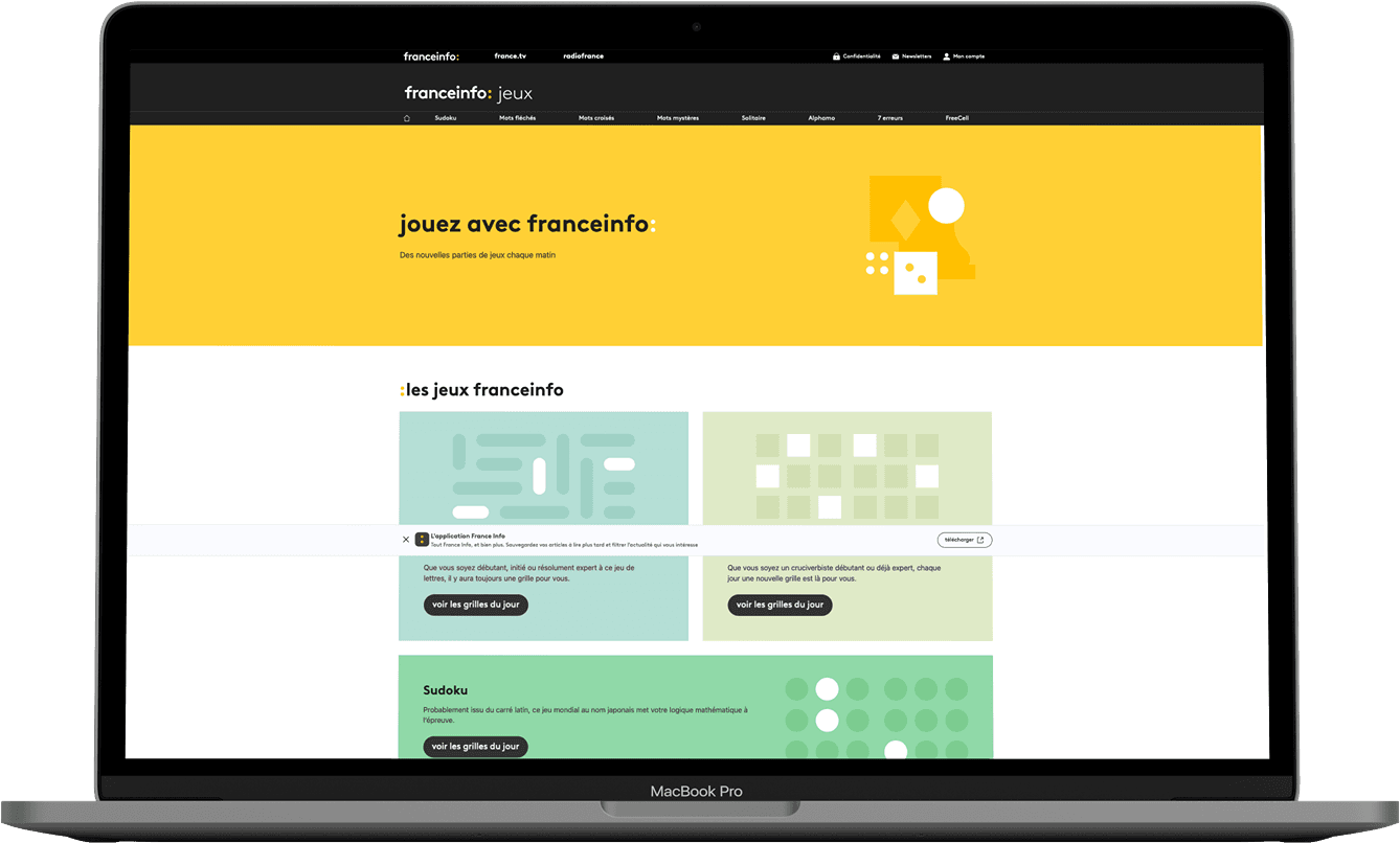 a screenshot of france info jeux homepage